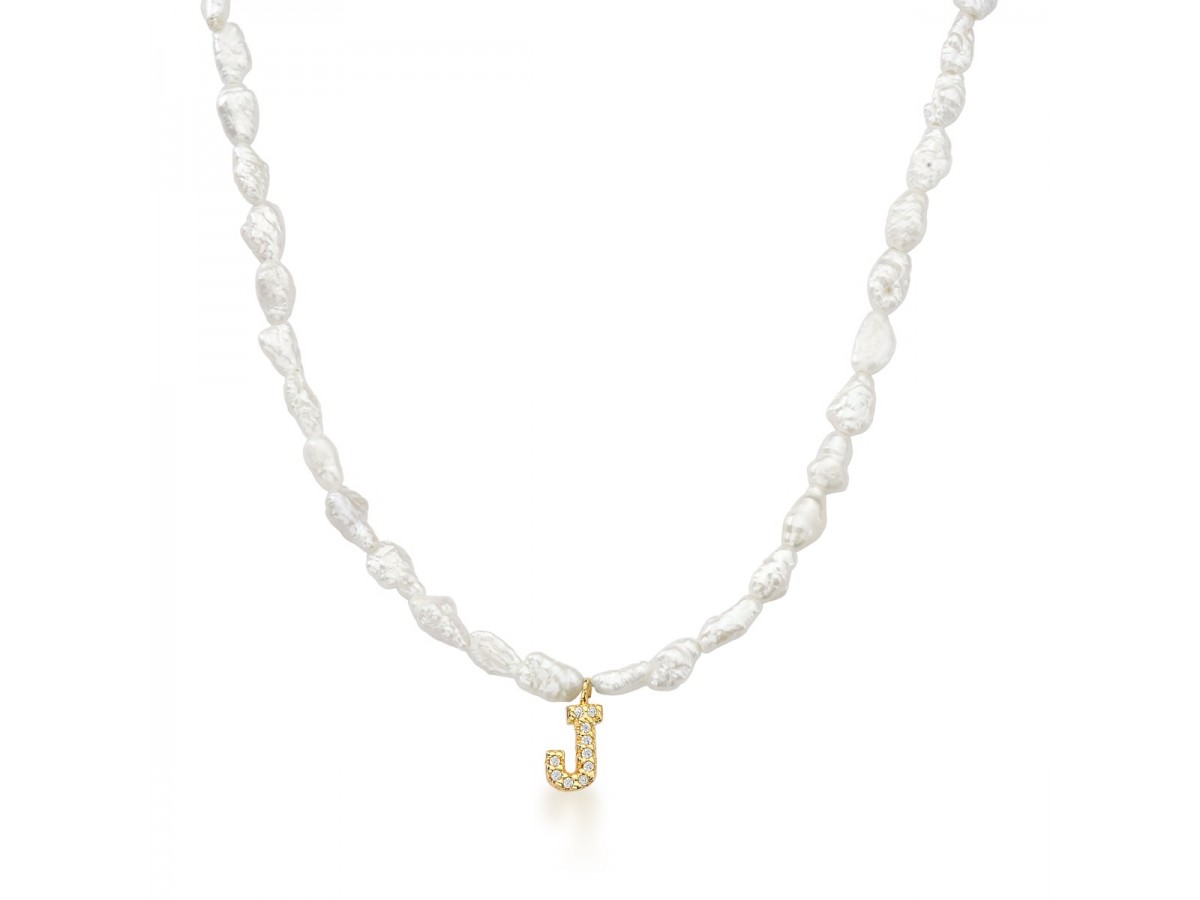 Colar Inicial Pérola Barroca Banho de Ouro 18k