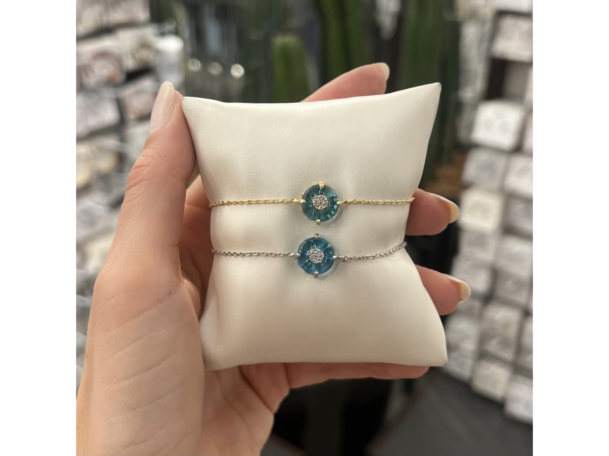 Pulseira Olho Grego Murano Banho de Ouro 18k ou Ródio Branco.