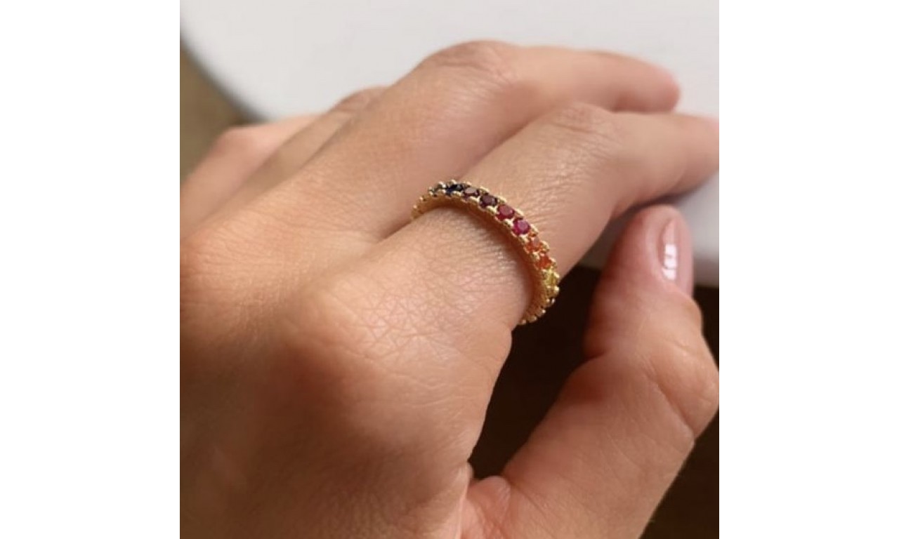 Anel Aparador Rainbow Banho de Ouro 18k.