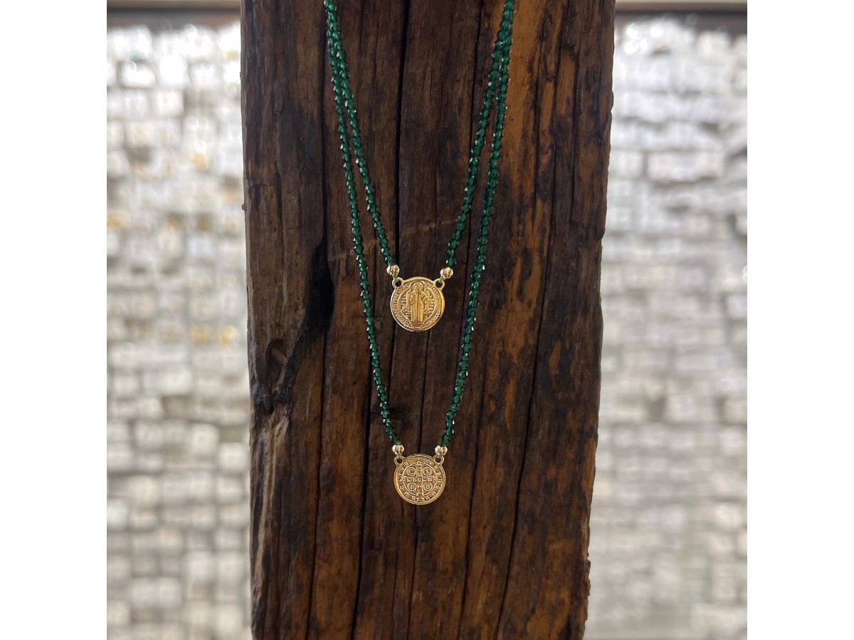 Colar Escapulário São Bento Espinélio Banho de Ouro 18K.