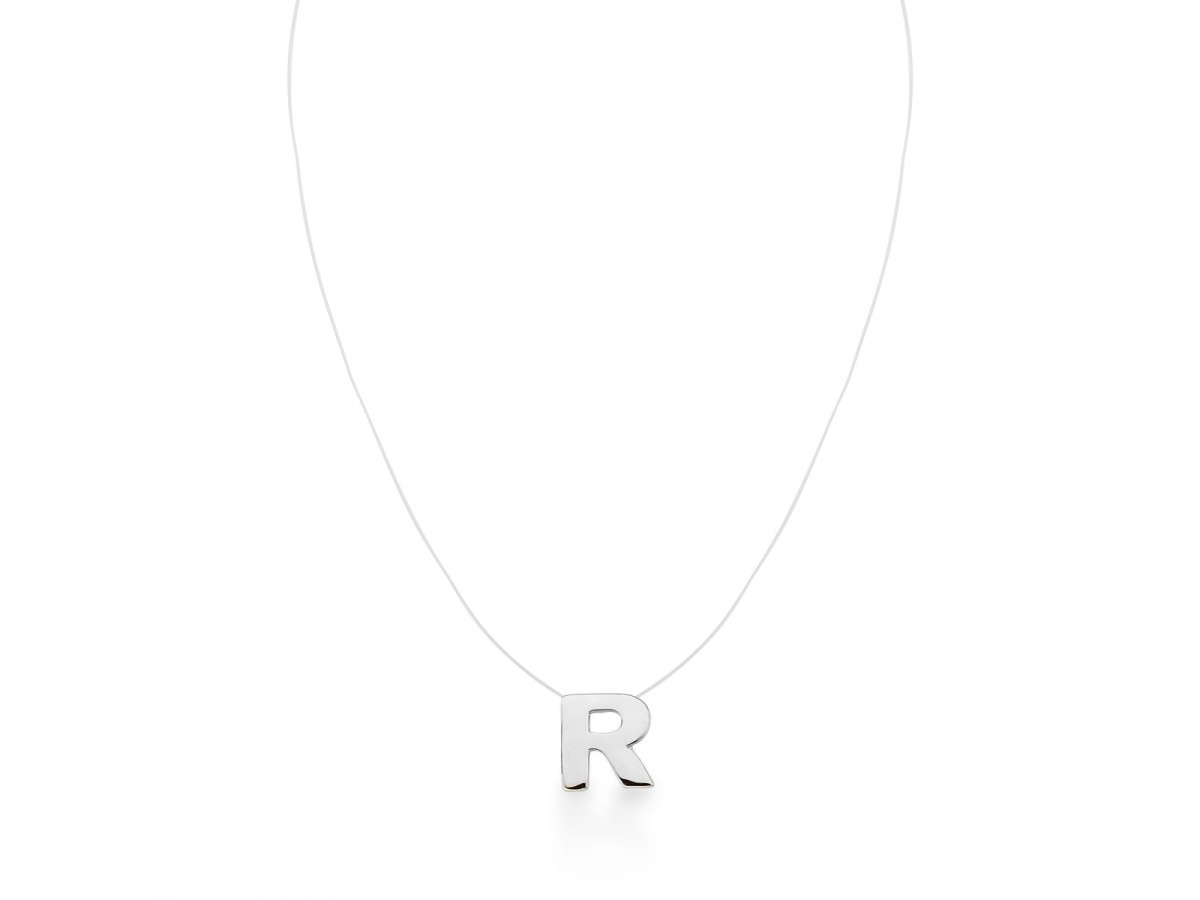 Colar Inicial Fio de Nylon Ródio Branco.