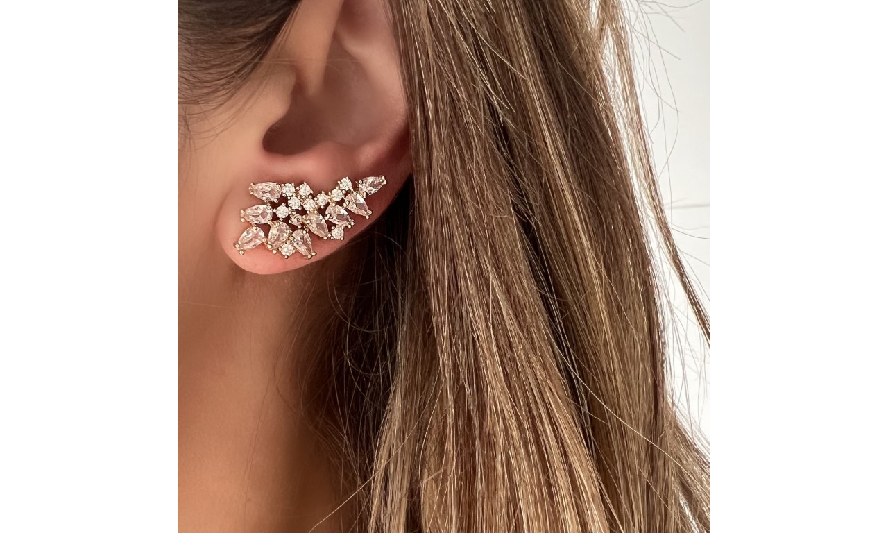 Brinco Ear Cuff Asa Gotas Cravejado.