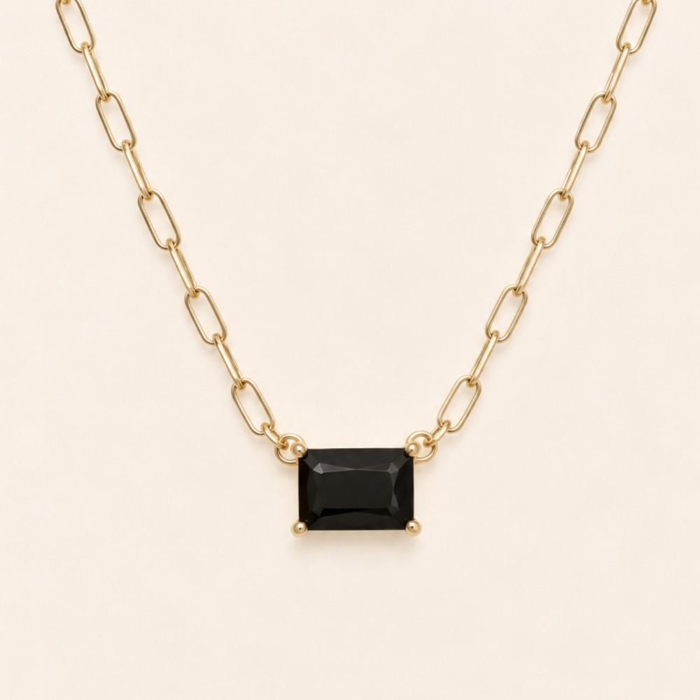 Colar Corrente Zircônia Negra Banho de Ouro 18k. Colar Corrente Zircônia Negra Banho de Ouro 18k.