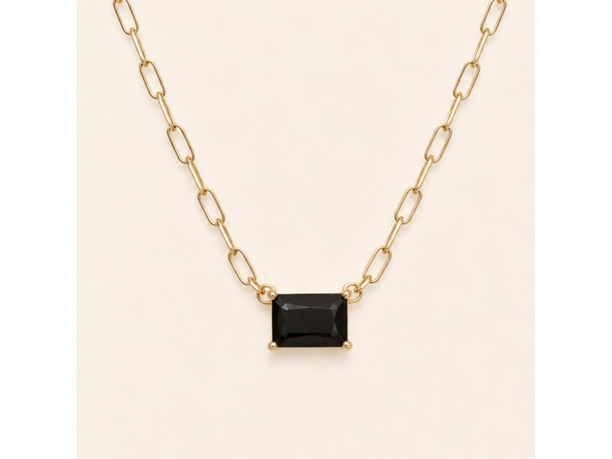 Colar Corrente Zircônia Negra Banho de Ouro 18k.