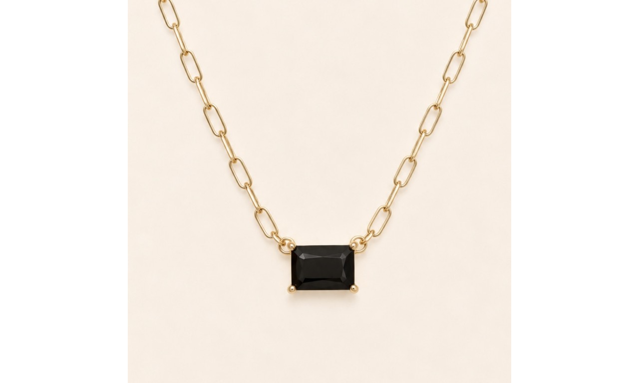 Colar Corrente Zircônia Negra Banho de Ouro 18k.