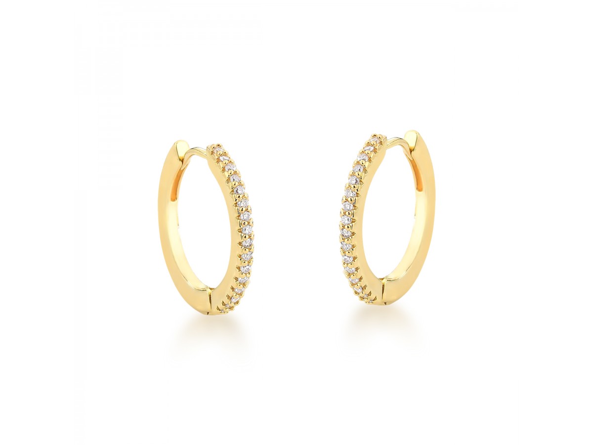 Brinco Argola Cravejada Dupla Face Banho de Ouro 18K.