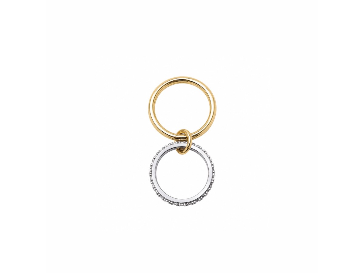 Anel Duplo Cravejado Banho de Ouro 18k e Ródio Branco.