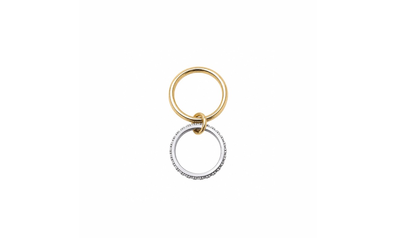 Anel Duplo Cravejado Banho de Ouro 18k e Ródio Branco.