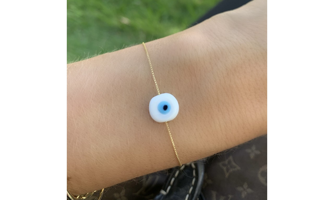 Pulseira Olho Grego Banho de Ouro 18K.