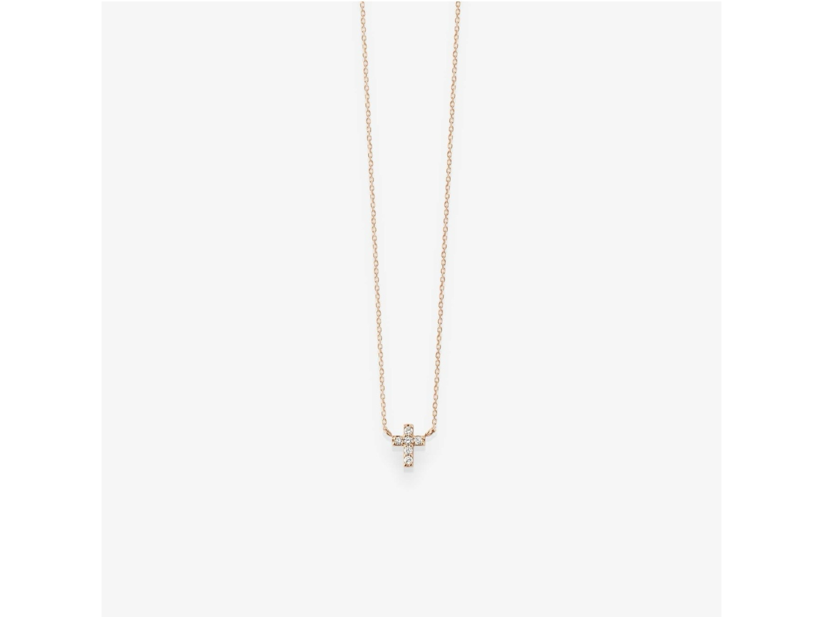 Colar Mini Cruz Cristal Banho de Ouro 18k ou Ródio Branco.