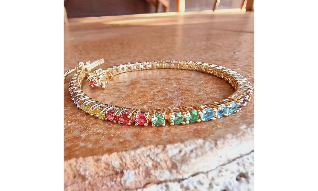 Pulseira Riviera Rainbow Luxo Banho de Ouro 18k.