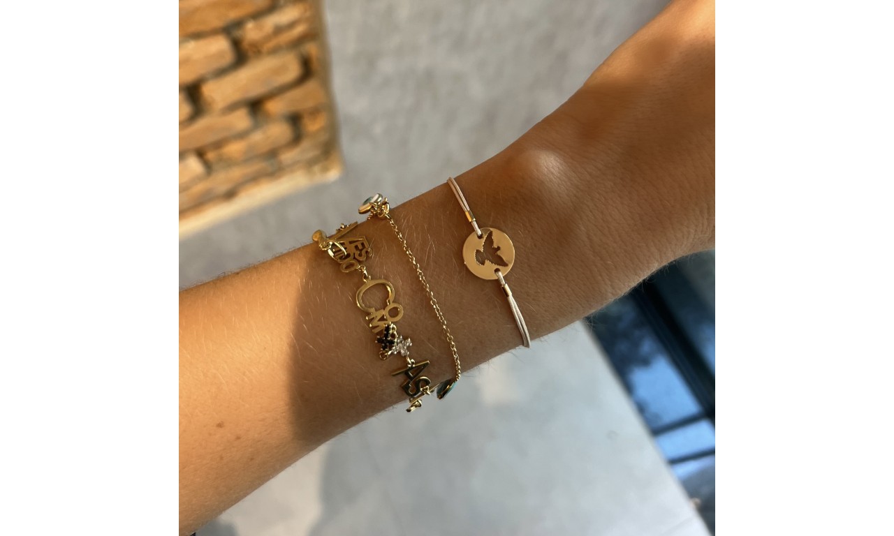 Pulseira Divino Espírito Santo Fio Banho de Ouro 18k.