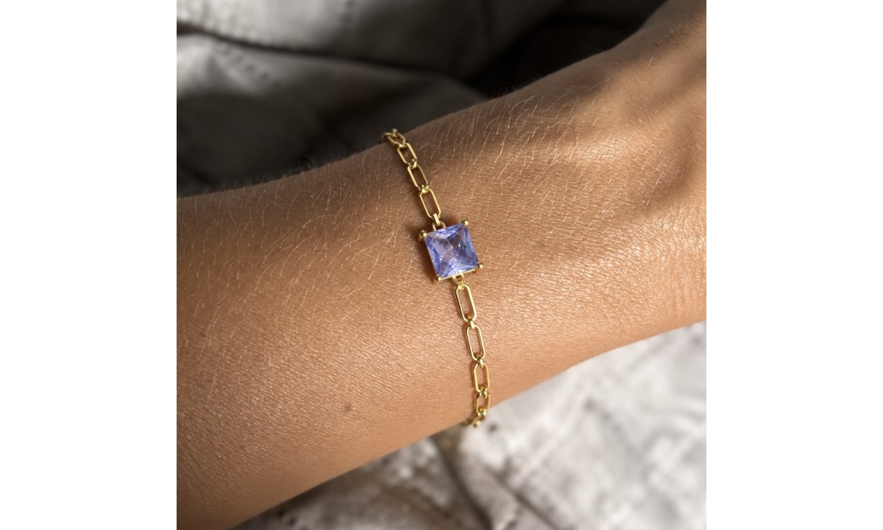 Pulseira Tanzanita Fusion Corrente Banho de Ouro18k.