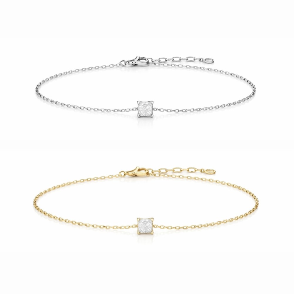 Pulseira Pingente Quadrado Cristal Banho de Ouro 18k ou Ródio Branco. Pulseira Pingente Quadrado Cristal Banho de Ouro 18k ou Ródio Branco.