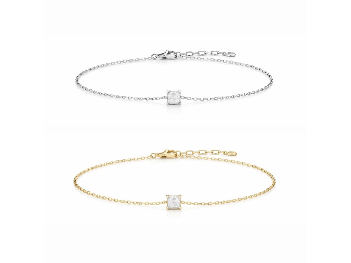 Pulseira Pingente Quadrado Cristal Banho de Ouro 18k ou Ródio Branco.