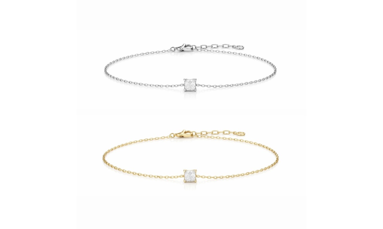 Pulseira Pingente Quadrado Cristal Banho de Ouro 18k ou Ródio Branco.