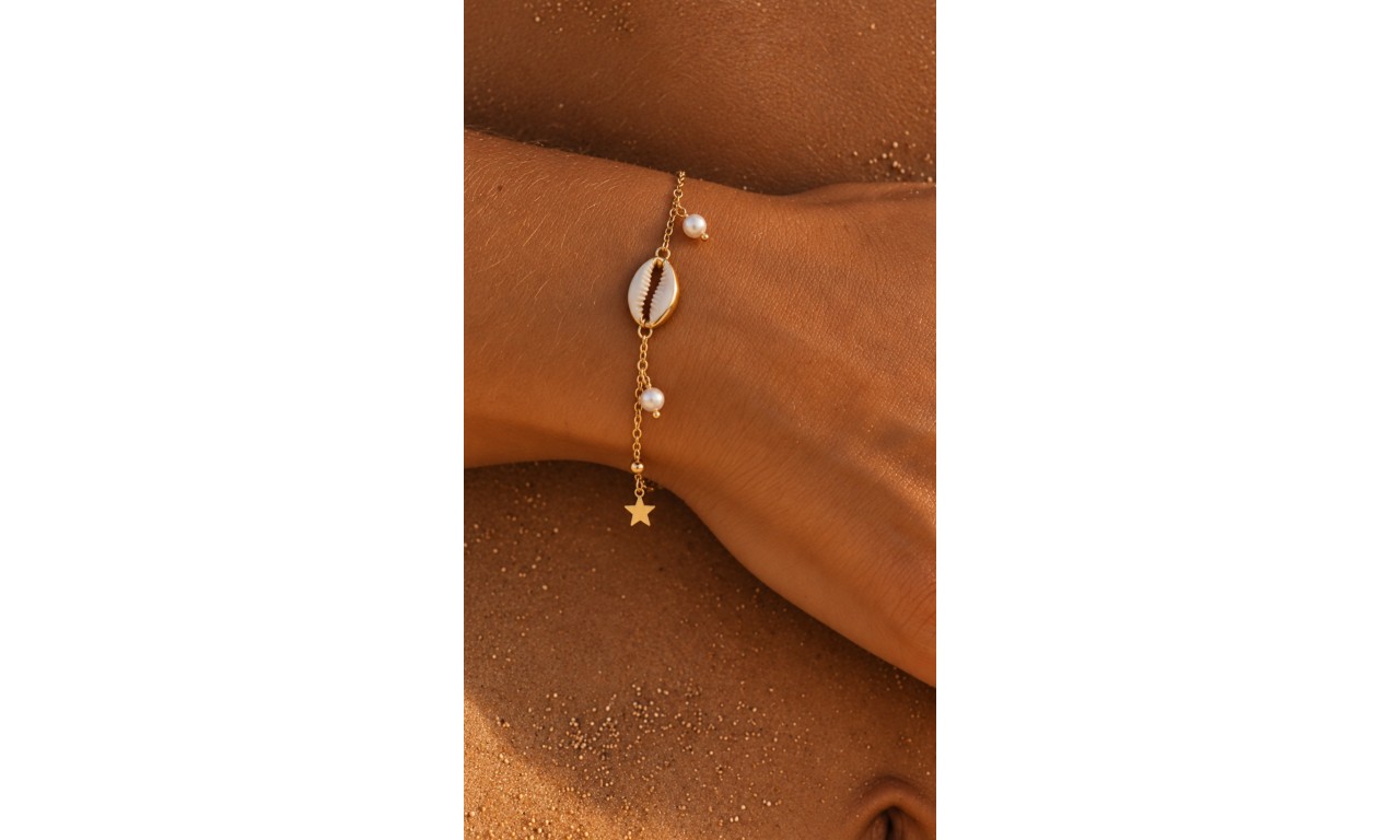 Pulseira Búzios Banho de Ouro 18K.