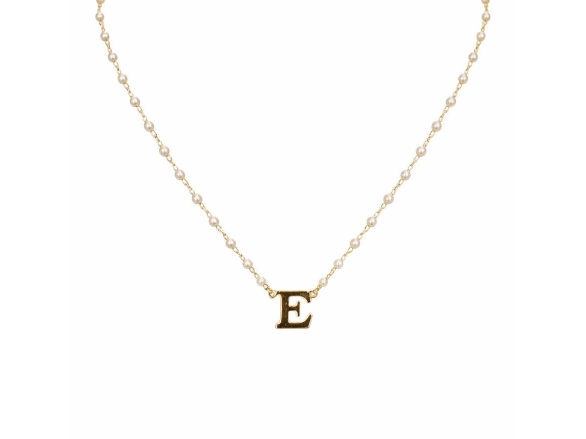 Colar Inicial Pérolas Banho de Ouro 18k.