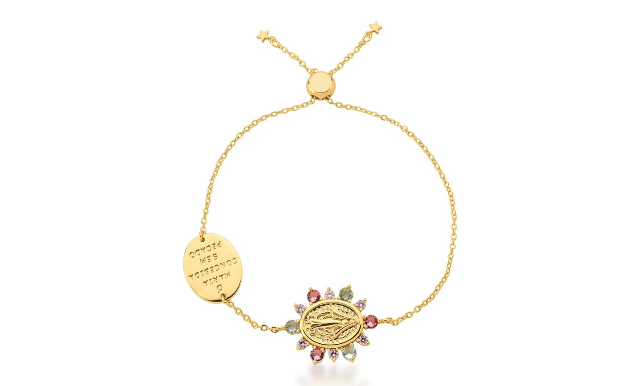 Pulseira Nossa Senhora Candy Colors Banho de Ouro 18k.