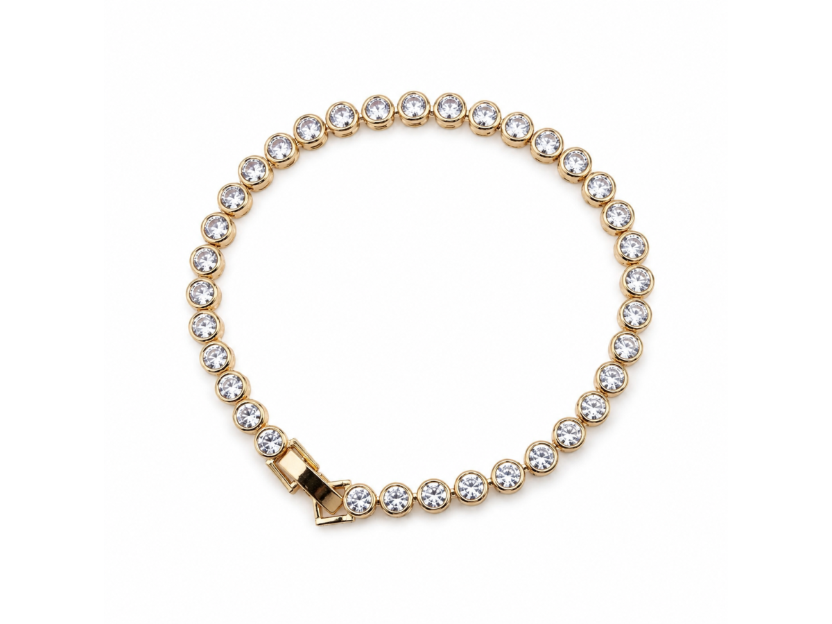Pulseira Riviera Luxo Cravação Inglesa Banho de Ouro 18k ou Ródio Branco.