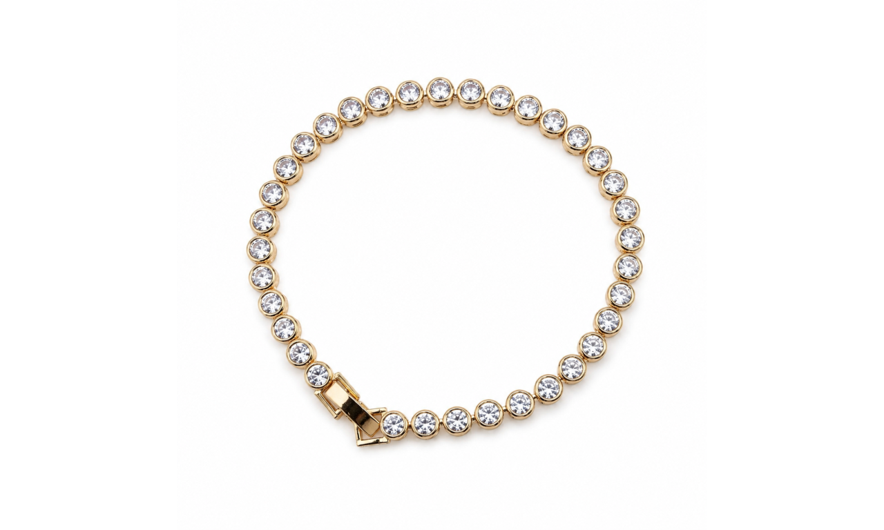 Pulseira Riviera Luxo Cravação Inglesa Banho de Ouro 18k ou Ródio Branco.