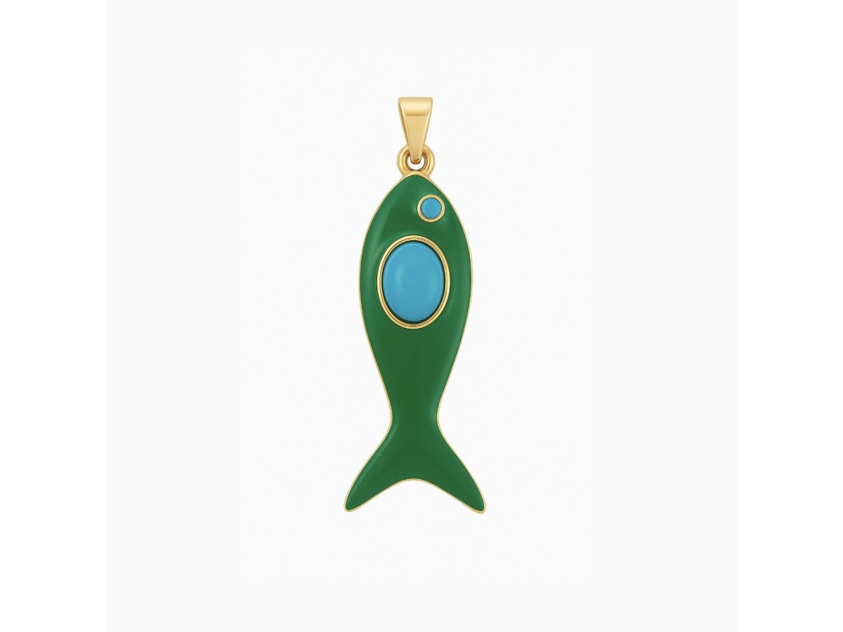 Pingente Peixe Esmaltado Boho Banho de Ouro 18k.