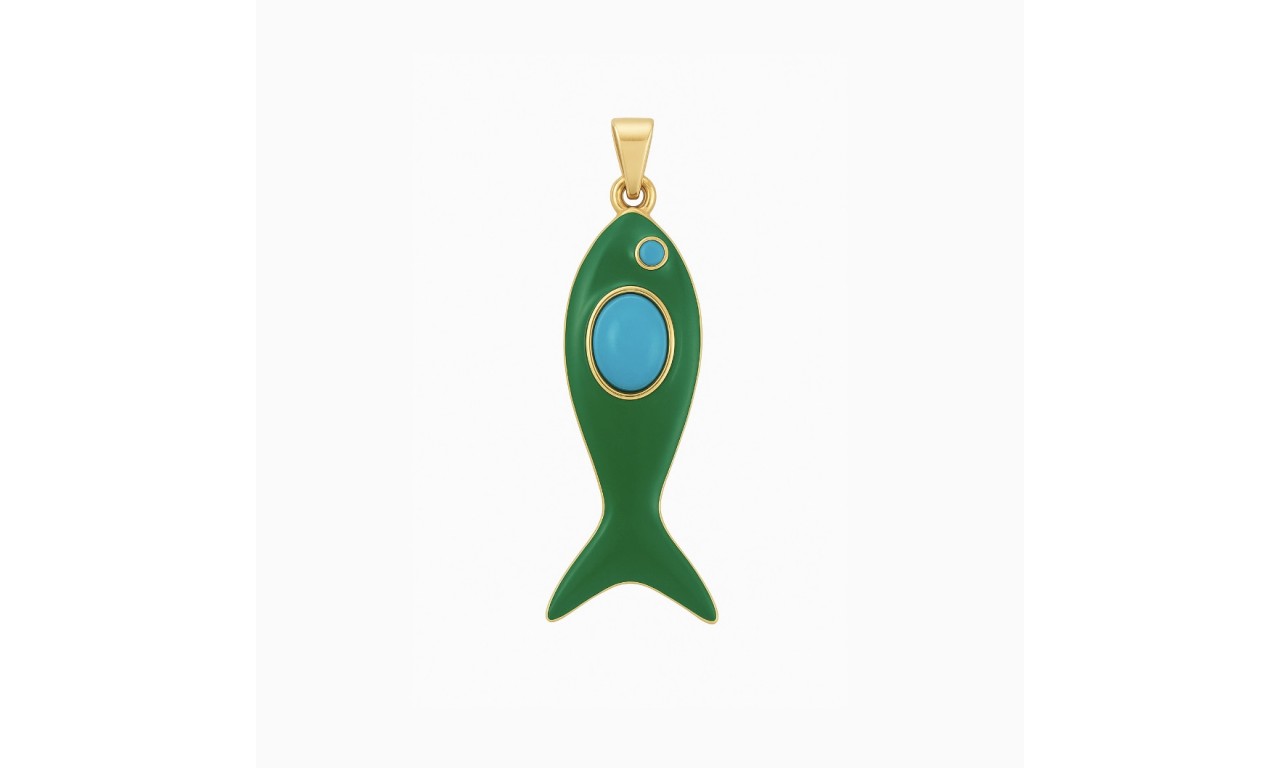 Pingente Peixe Esmaltado Boho Banho de Ouro 18k.