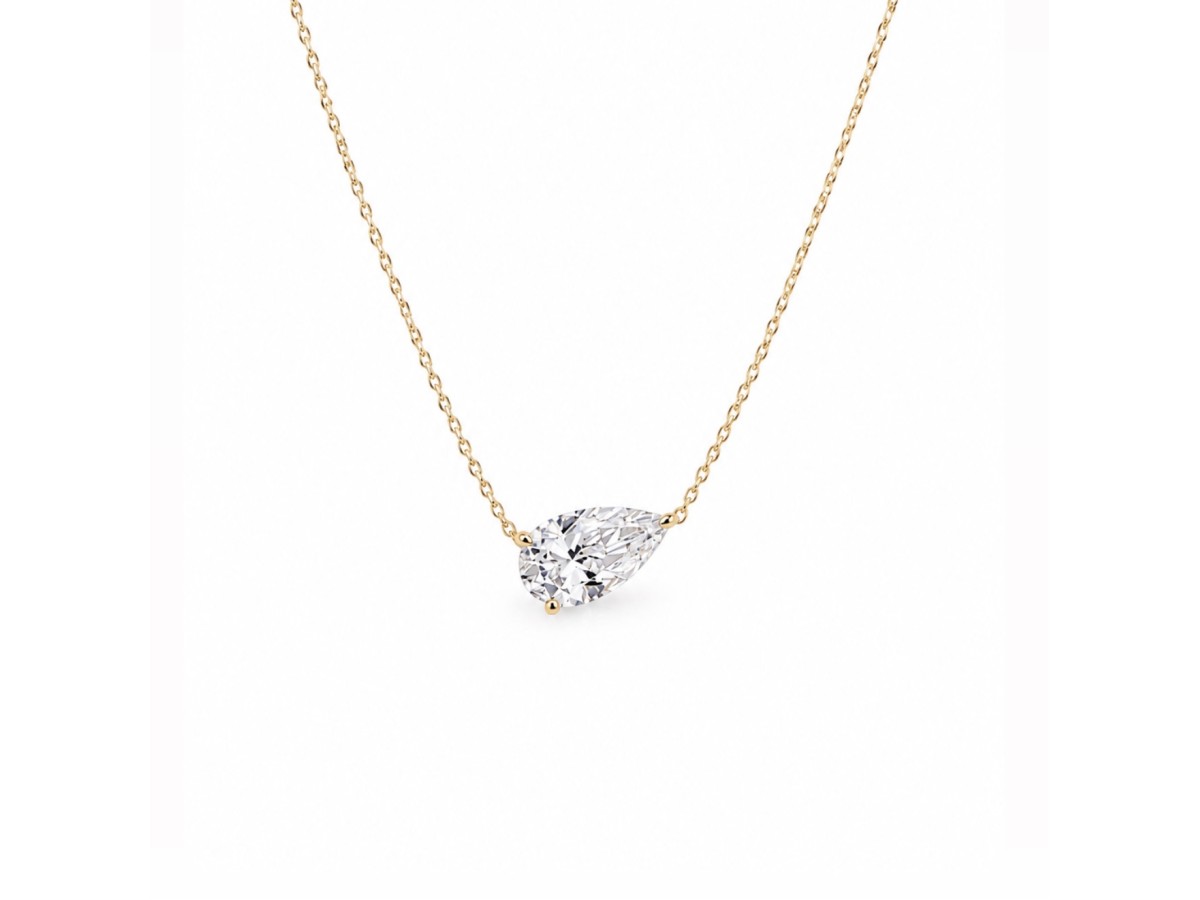 Colar Gota Lateral Cristal Banho de Ouro 18k.