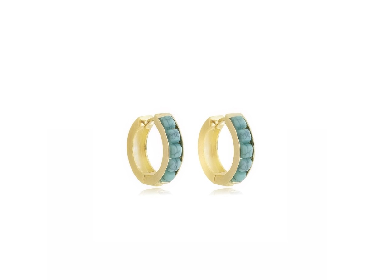 Brinco Turquesa Argola Banho de Ouro 18K