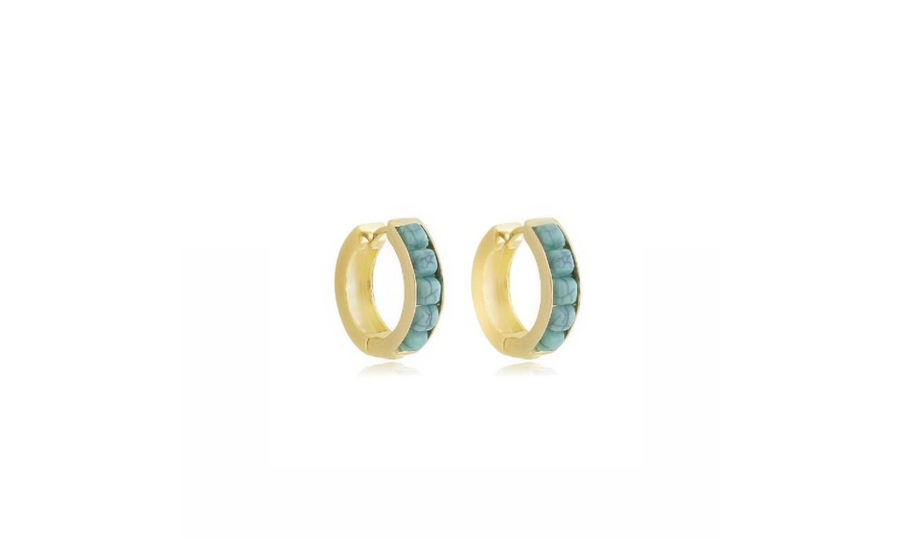 Brinco Turquesa Argola Banho de Ouro 18K