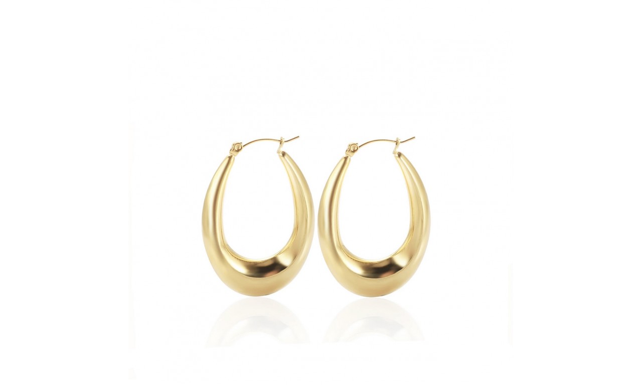 Brinco Argola Oval Tubo Banho de Ouro 18k.