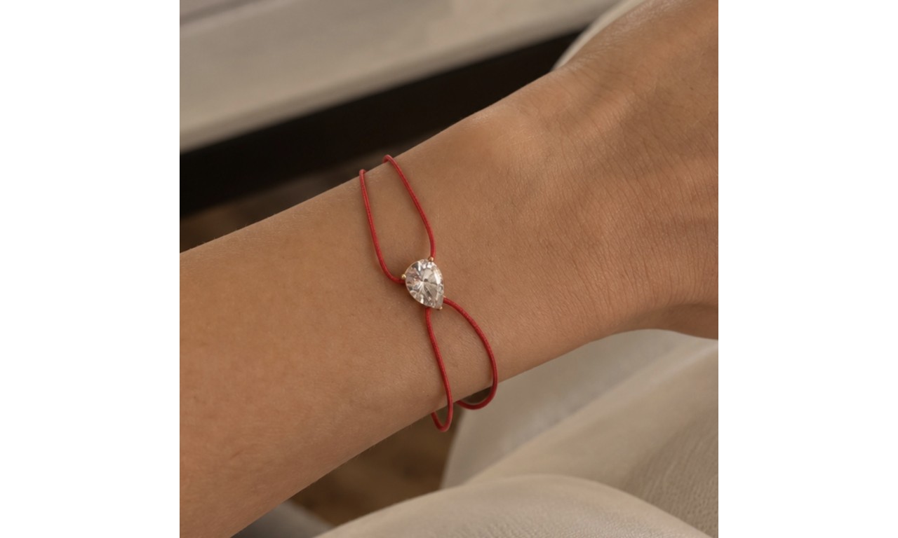 Pulseira Vermelha Gota Cristal Banho de Ouro 18k.