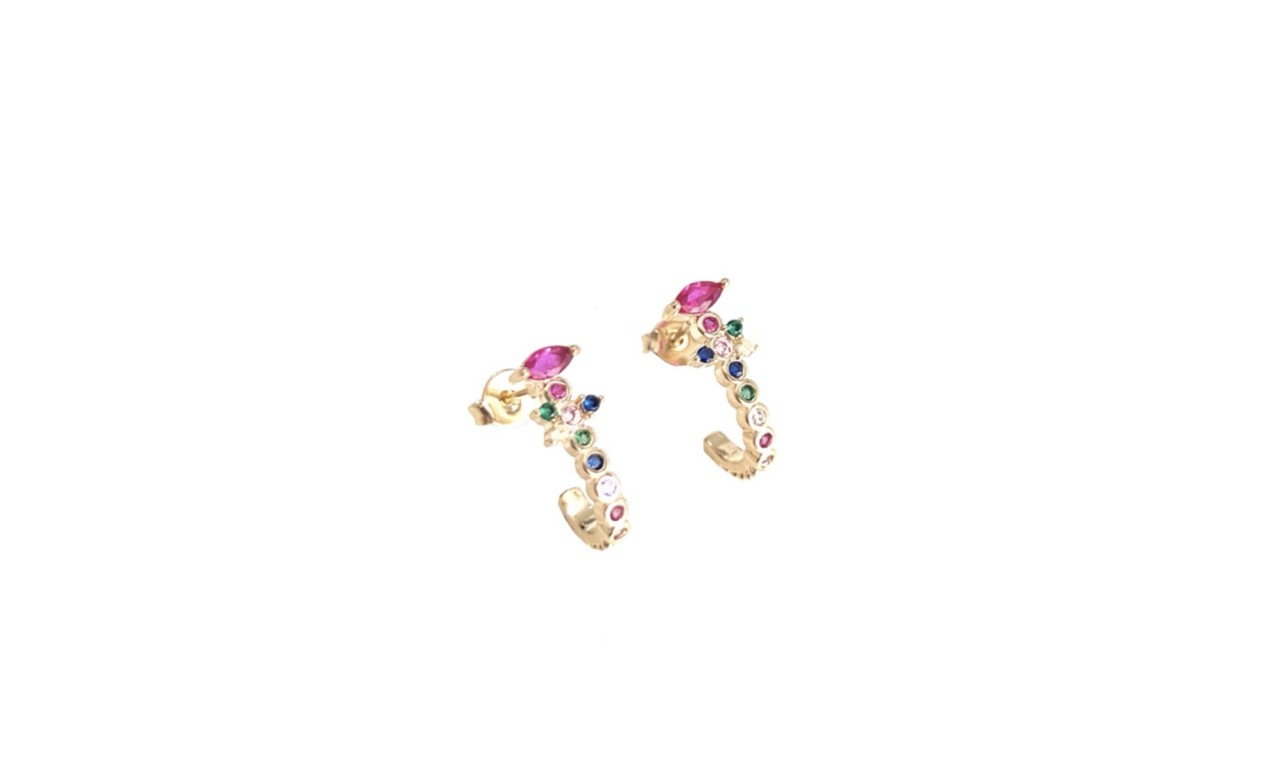 Brinco Ear Hook Colors Banho de Ouro 18k.