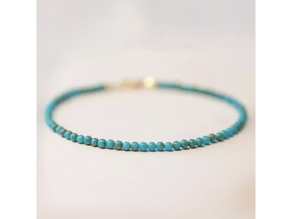 Pulseira Turquesa Pedra Natural Banho de Ouro 18k.