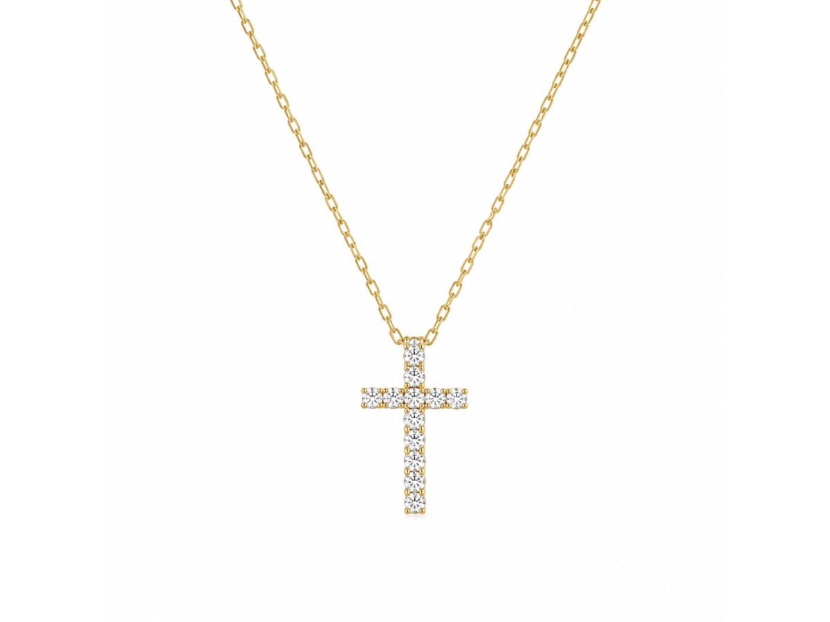 Colar Crucifixo Cravejado Banho de Ouro 18k.