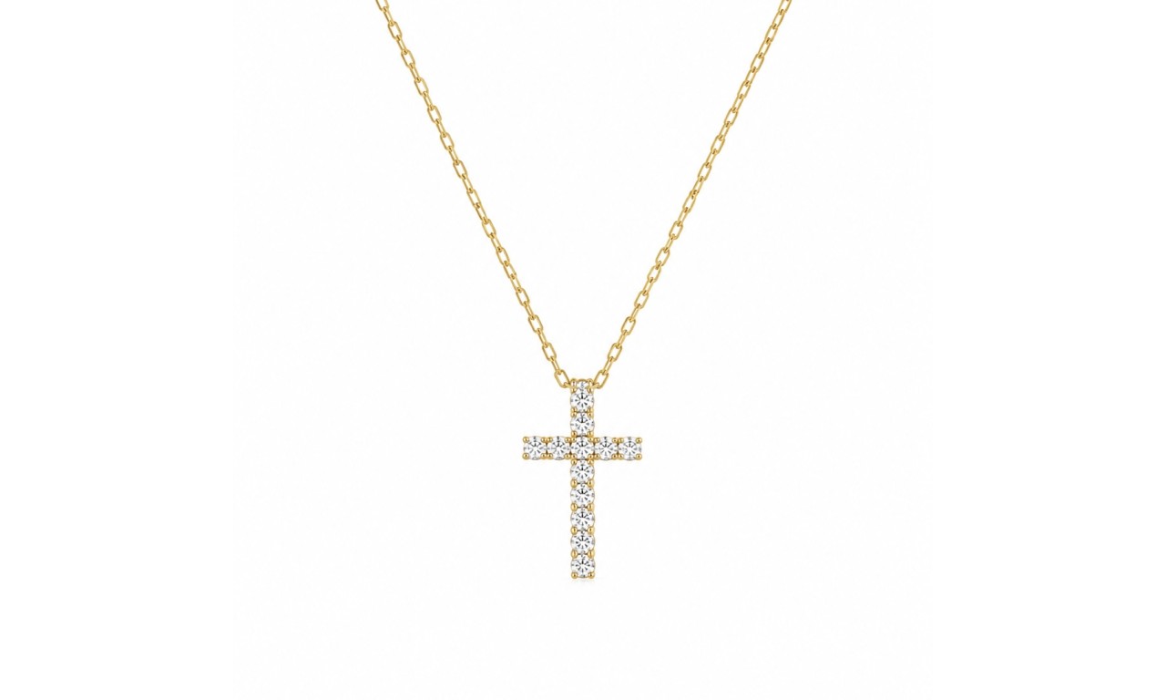 Colar Crucifixo Cravejado Banho de Ouro 18k.