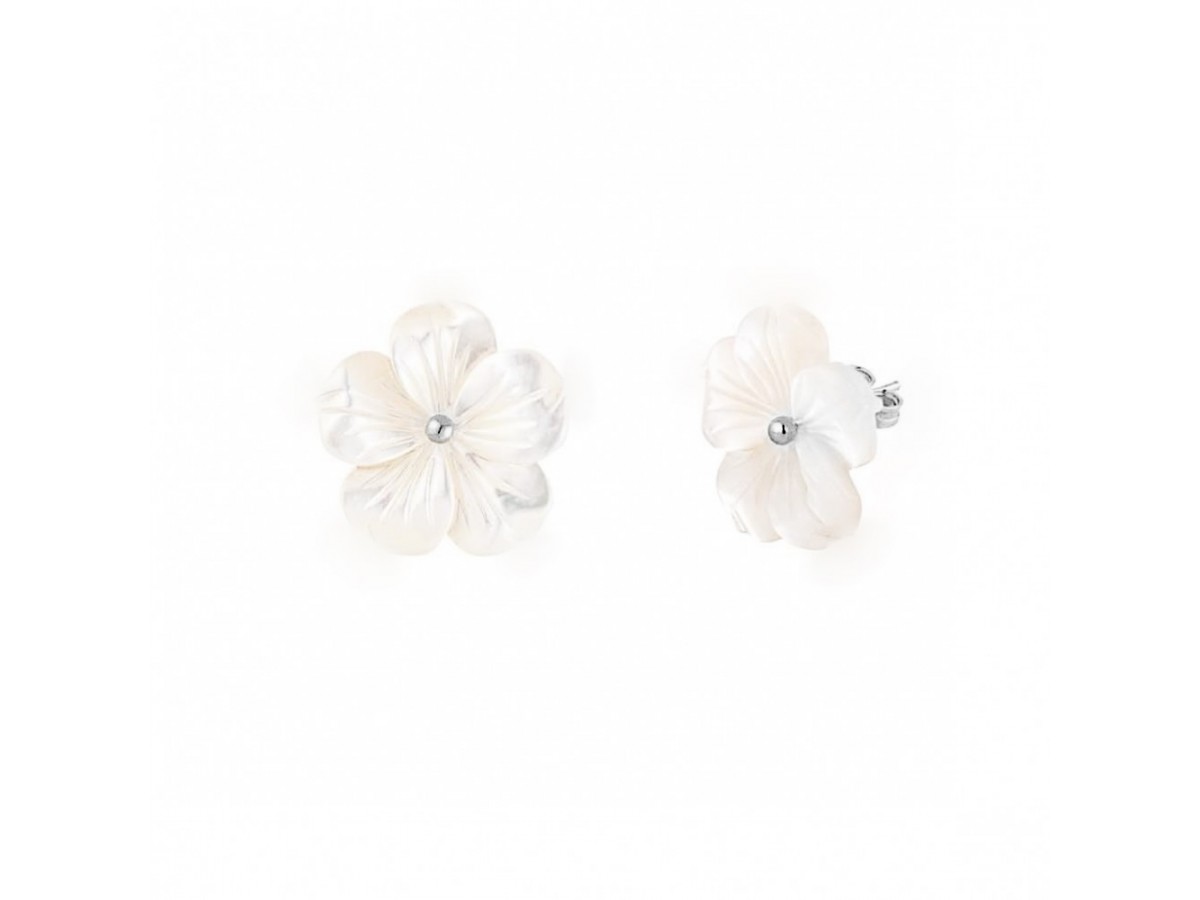 Brinco Flor 2 em 1 Ródio Branco.
