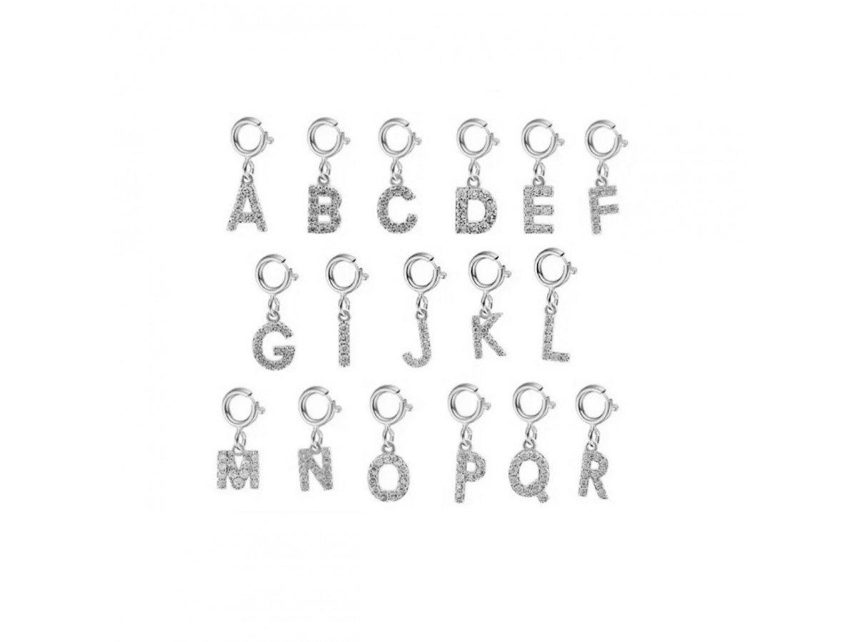 Pingente Mini Letra Cravejada Ródio Branco.