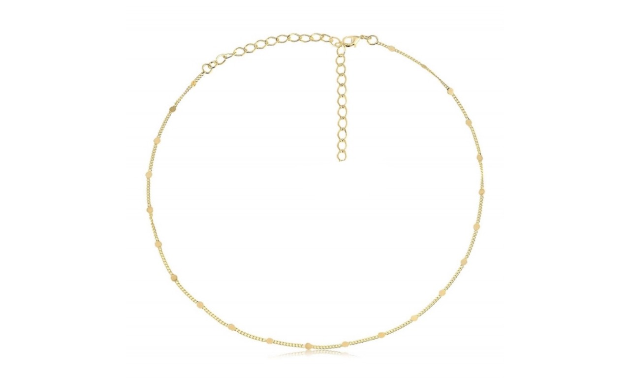 Colar Choker Mini Plaquinhas Banho de Ouro 18k.