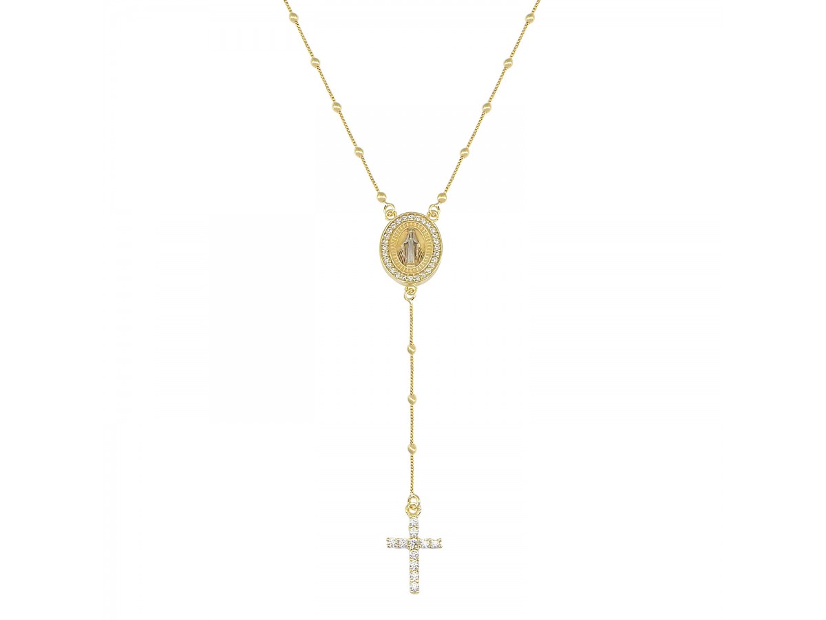Colar Terço Longo Cravejado Banho de Ouro 18k.