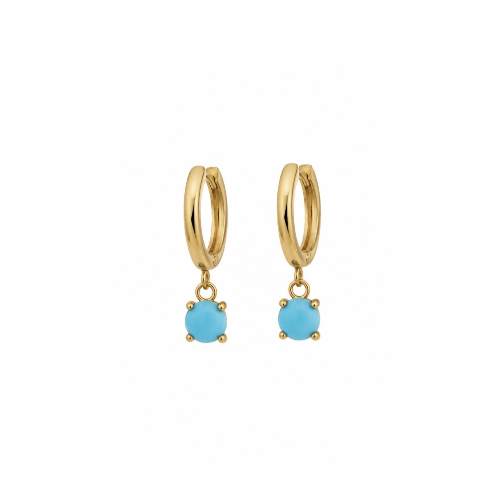 Brinco Argola Ponto Turquesa Banho de Ouro 18k Brinco Argola Ponto Turquesa Banho de Ouro 18k