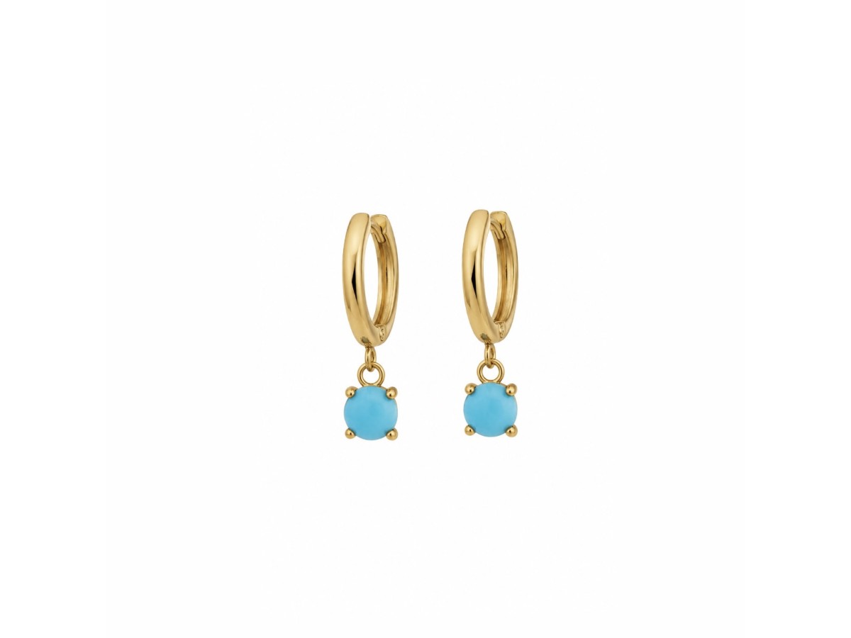 Brinco Argola Ponto Turquesa Banho de Ouro 18k