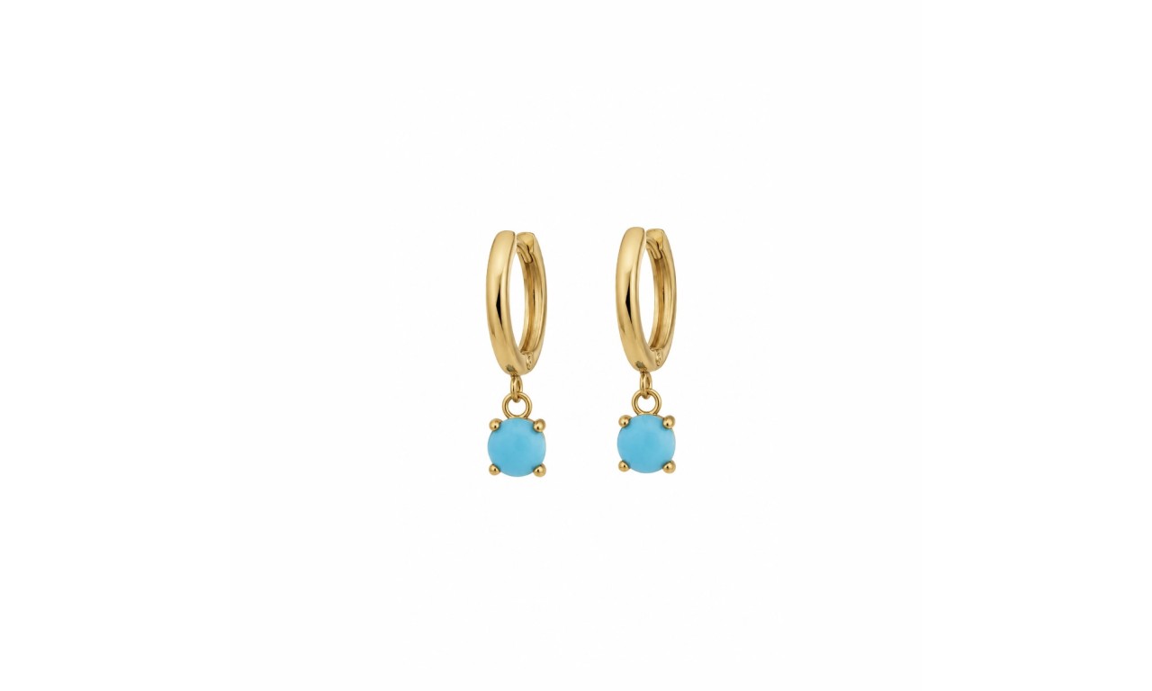 Brinco Argola Ponto Turquesa Banho de Ouro 18k