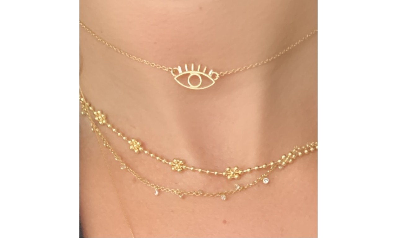 Colar Choker Olho Grego Banho de Ouro 18k.