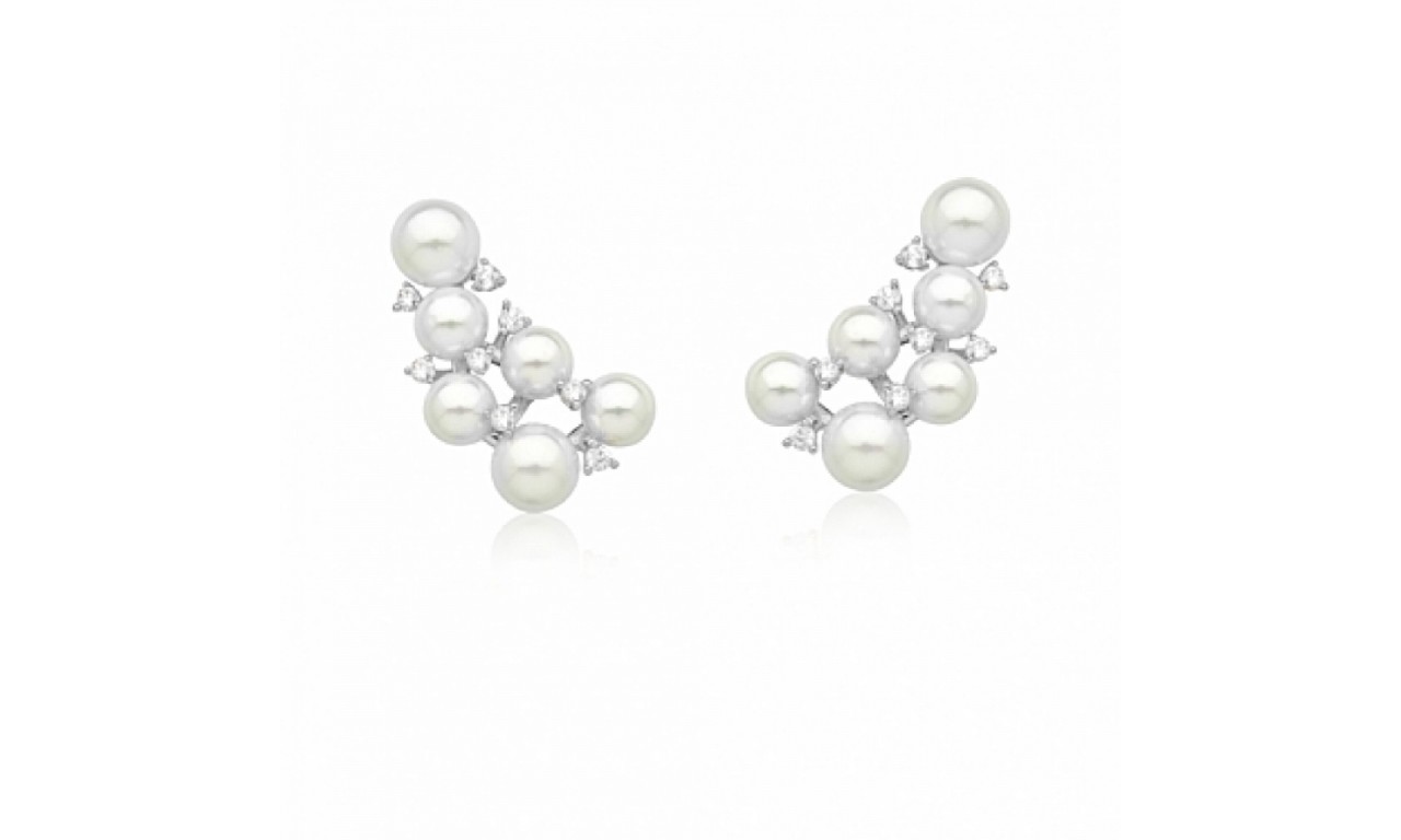 Brinco Ear Cuff Pérolas Shell Luxo Ródio Branco.