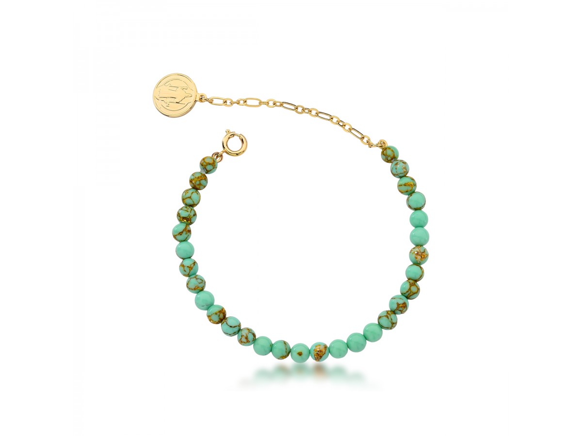Pulseira Pedra Natural Medalha São Bento Banho de Ouro 18k.