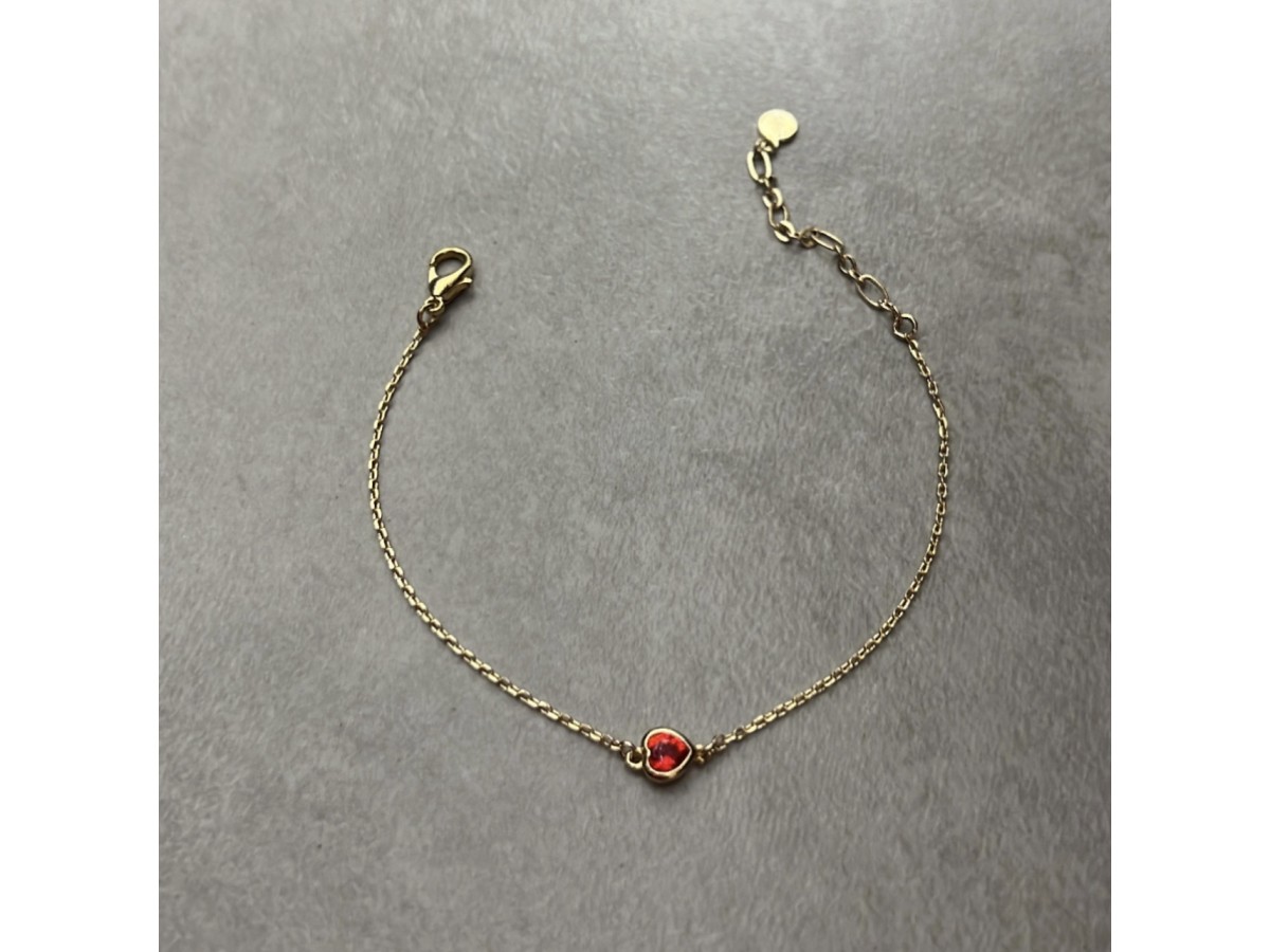 Pulseira Coração Rubi Banho de Ouro 18k.