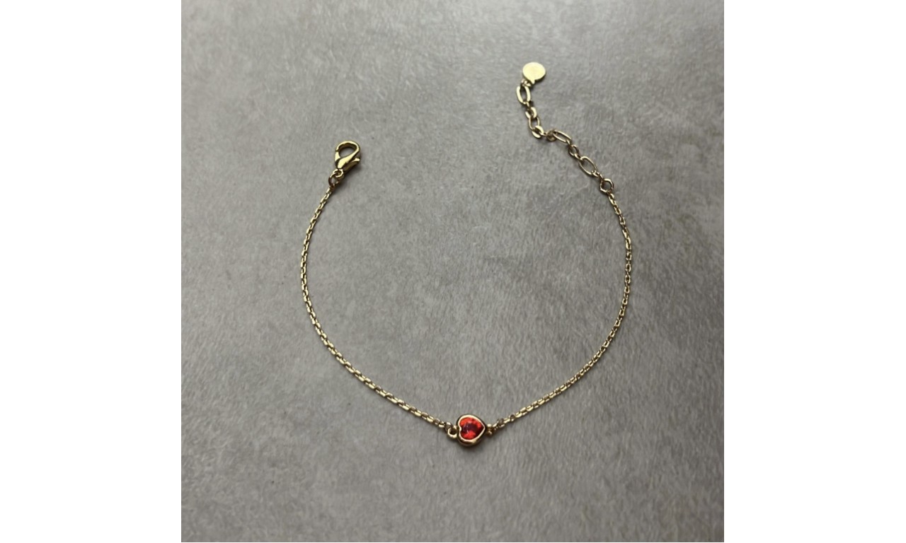 Pulseira Coração Rubi Banho de Ouro 18k.