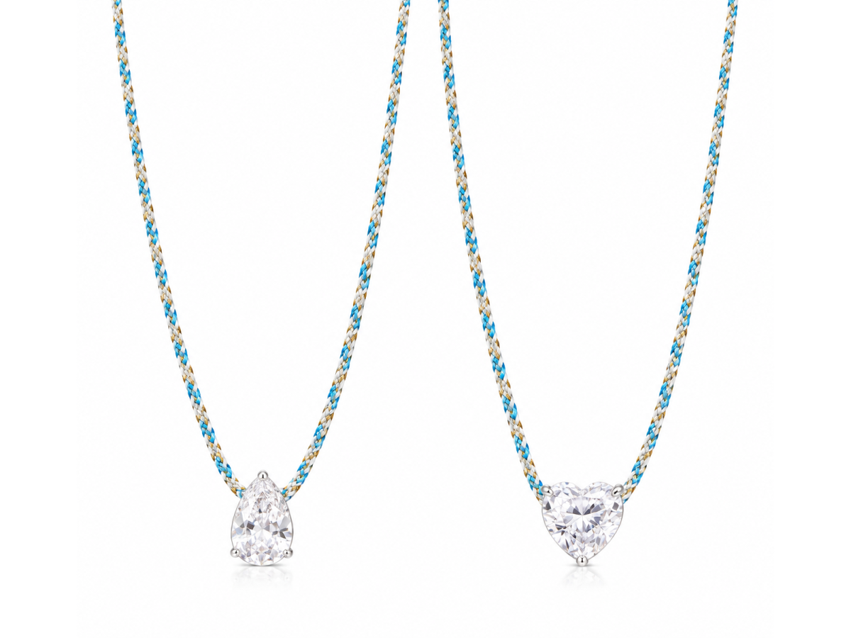 Colar Fio Azul Pingente Cristal Ródio Branco.