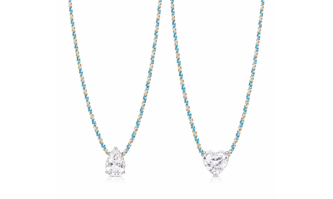 Colar Fio Azul Pingente Cristal Ródio Branco.